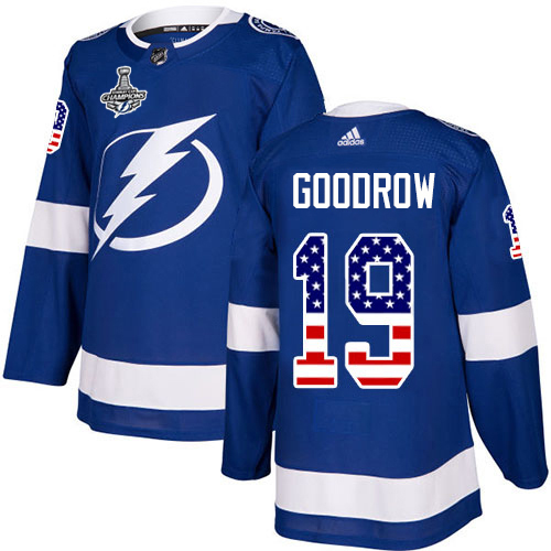 Adidas Tampa Bay Lightning Men #19 Barclay Goodrow Blue Home Authentic USA Flag 2020 Stanley Cup Champions Stitched NHL Jersey